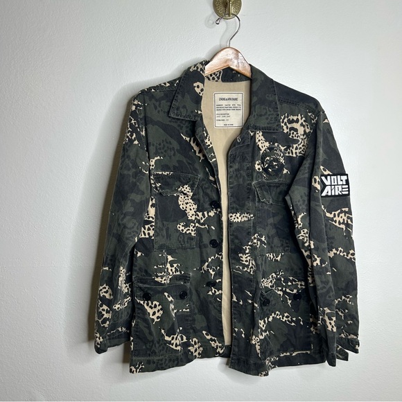 Zadig & Voltaire Kansas Camo Leo Animal Print Utility Jacket Size XS/S Oversized - Picture 3 of 15